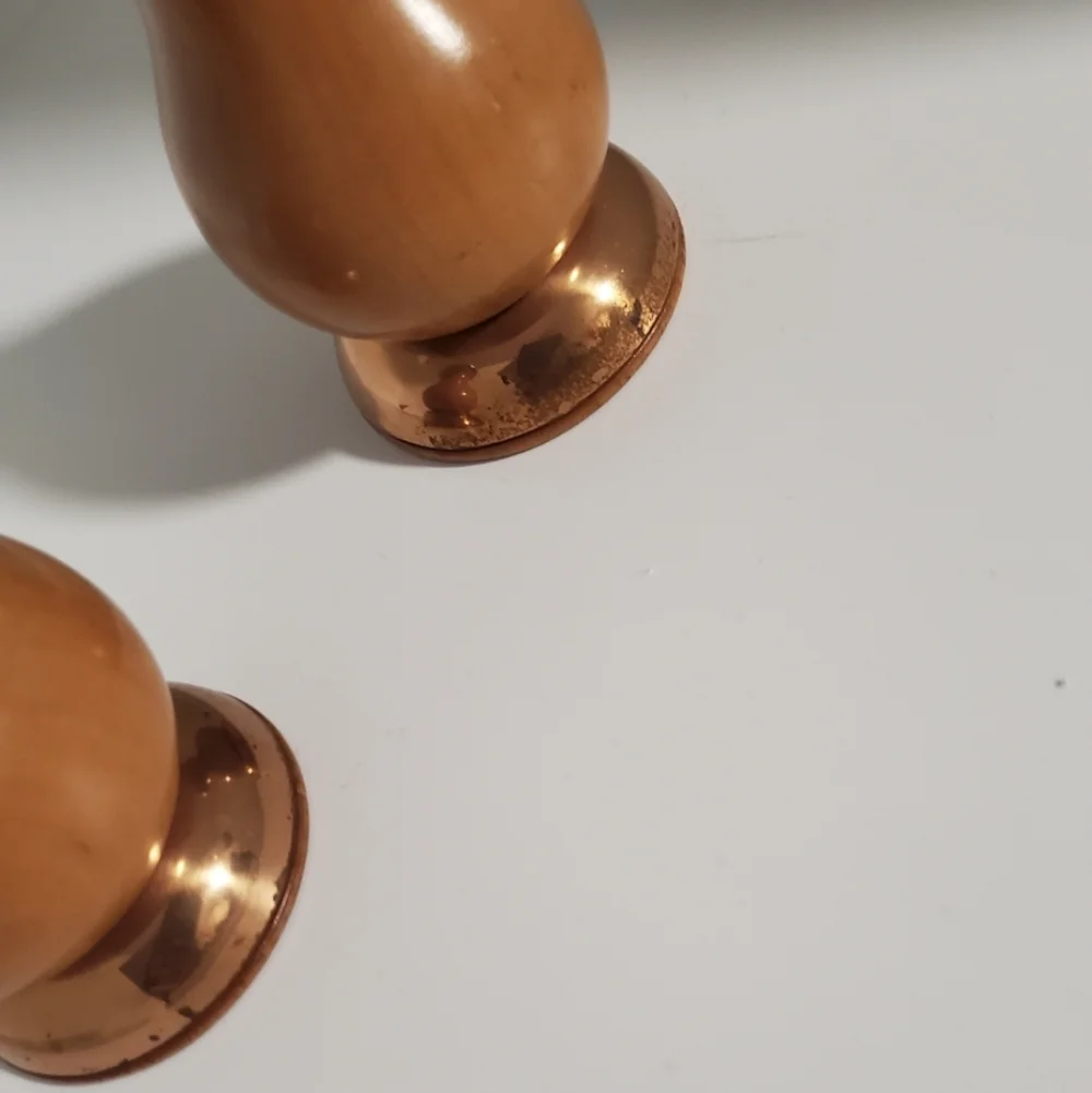 Vintage Wood & Copper Salt and Pepper Shakers